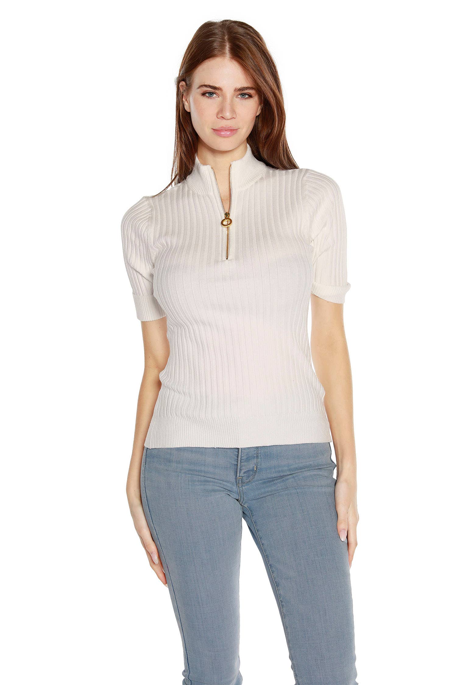 Belldini - Wholesale Knit Top - Women's - Women's Zipper Polo with Mock Collar1