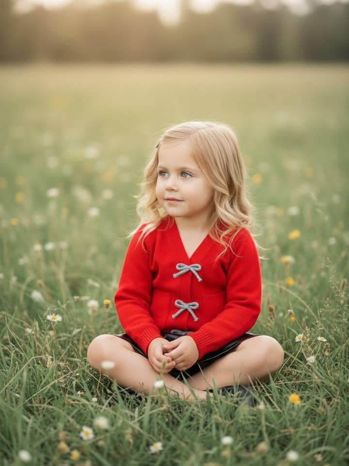 Kids Charm Online - Vente Cardigan – enfant - Cardigan en tricot rouge avec poches avant. TPG60056 AMY2