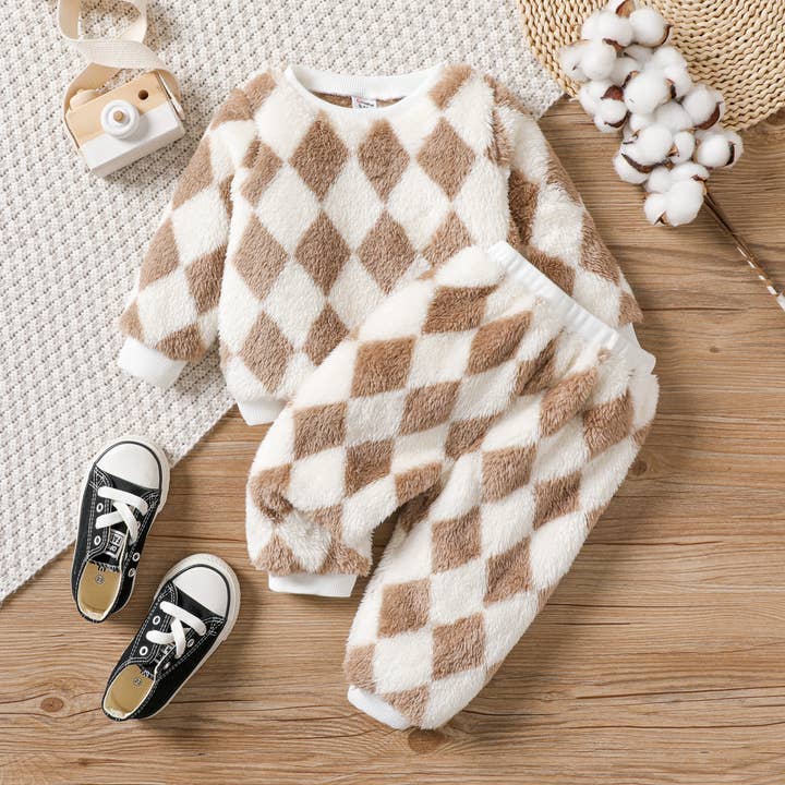 PatPat - Wholesale Top & Pant Set - Baby - 2pcs Baby Casual Grid Long Sleeve Set