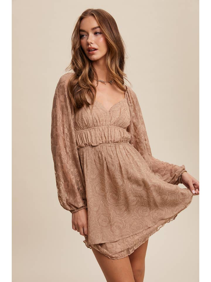 Listicle - Wholesale Dress - Women's - Floral Lace Dress with Layered Detail LD145513