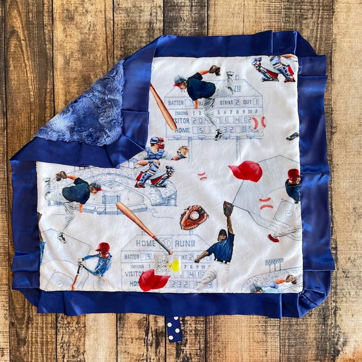 Batter Up Baseball Print Minky Velour Bedding Blanket for wholesale by Little Yellow Chick