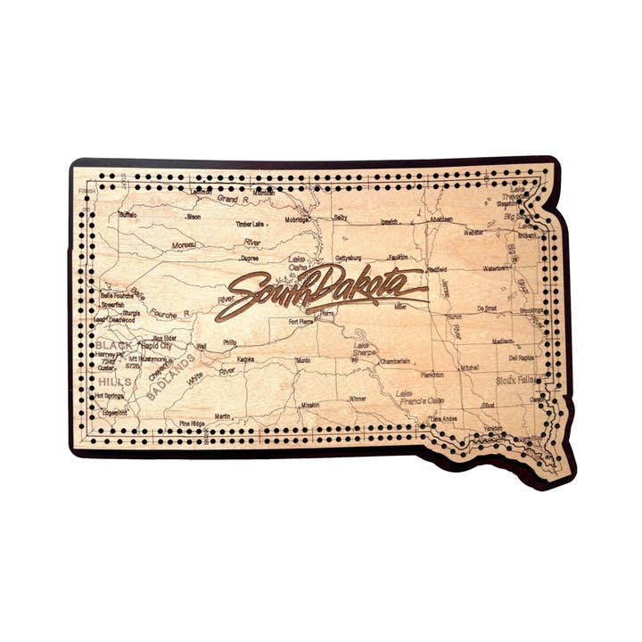 South Dakota Map 2 Track Cribbage Board for wholesale by D&D Custom Laser Designs