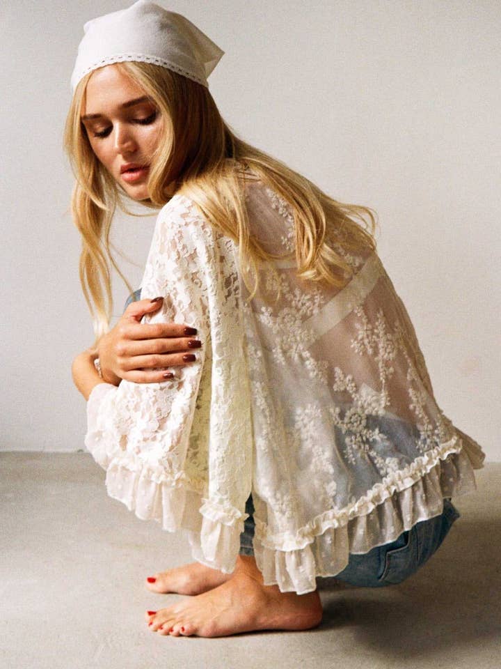 The Kaya Top - Ivory White Circular Lace Top for wholesale by merritt charles