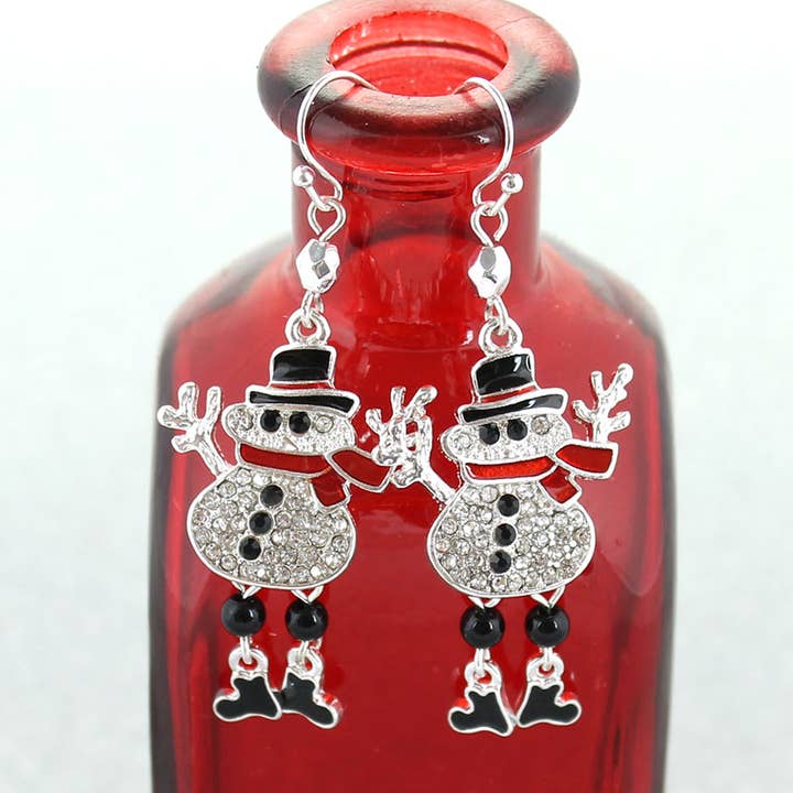 Crystal Snowman Christmas Earrings for wholesale by Seasons Jewelry