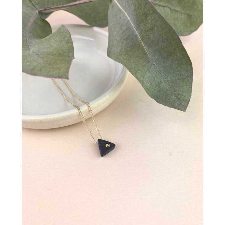 Barrow PDX - Wholesale Pendant/Charm Necklace - Mini Compass Necklace - Black Porcelain Triangle, Gold Dot