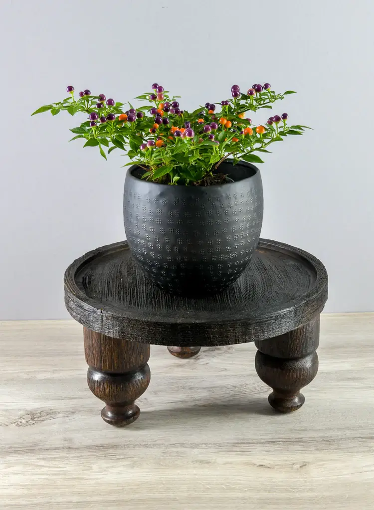 Jamali Garden - Wholesale Side Table - 14in Wide Banjara Reclaimed Look Black Rugged Wood Stand3