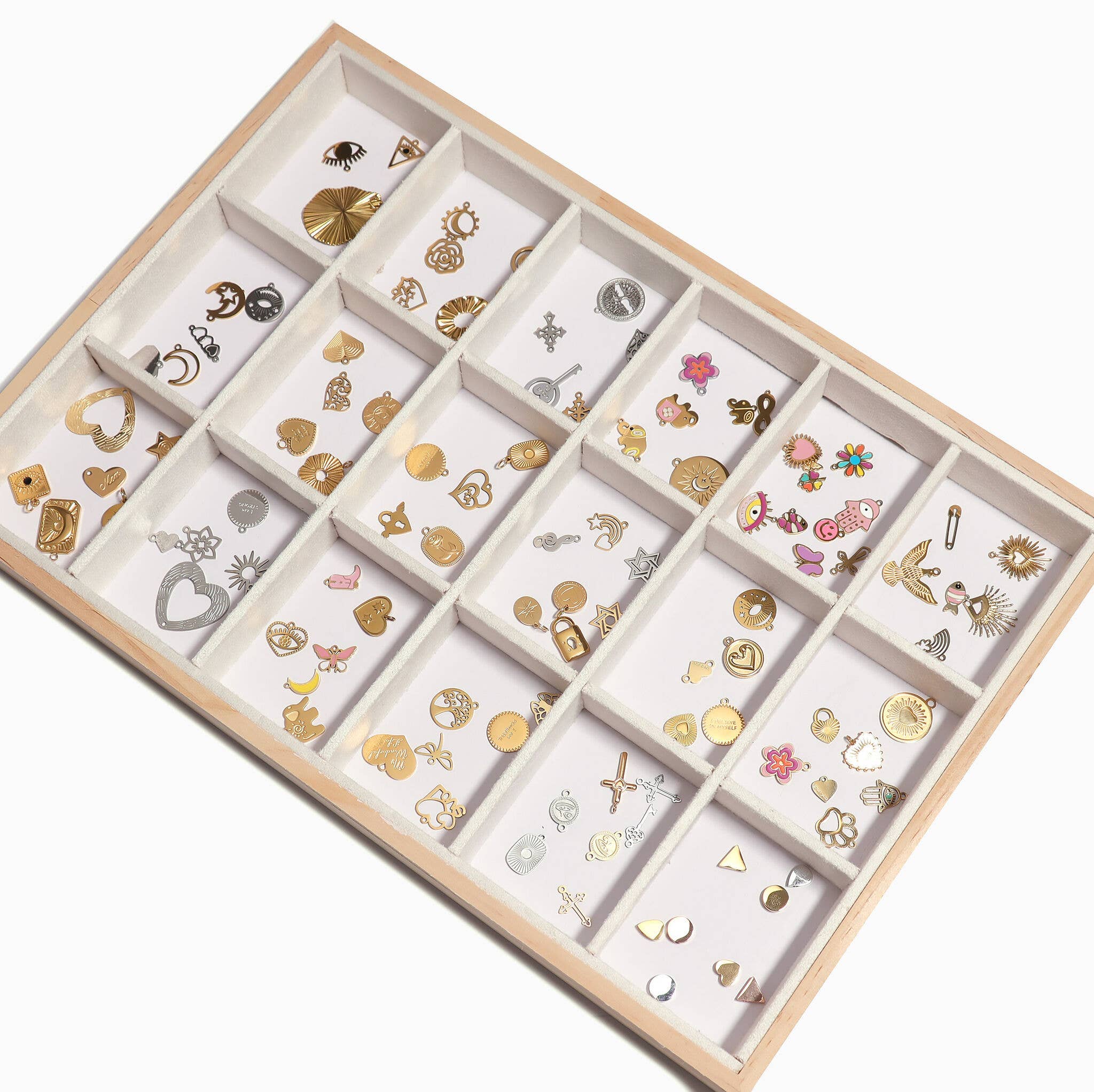 WJW - Wholesale Jewelry Stand & Display - Natural Wood & Suede 24 Unit Jewelry Tray Display2
