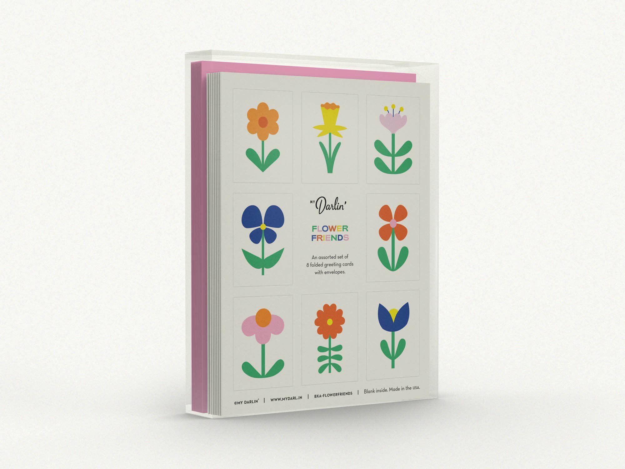 My Darlin' - Wholesale Stationery/Notecard Set - Flower Friends Assorted Boxed Set of 8 Blank Greeting Cards1