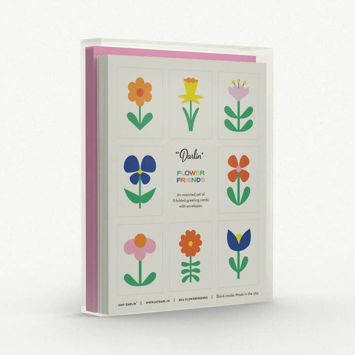 My Darlin' - Wholesale Stationery/Notecard Set - Flower Friends Assorted Boxed Set of 8 Blank Greeting Cards1
