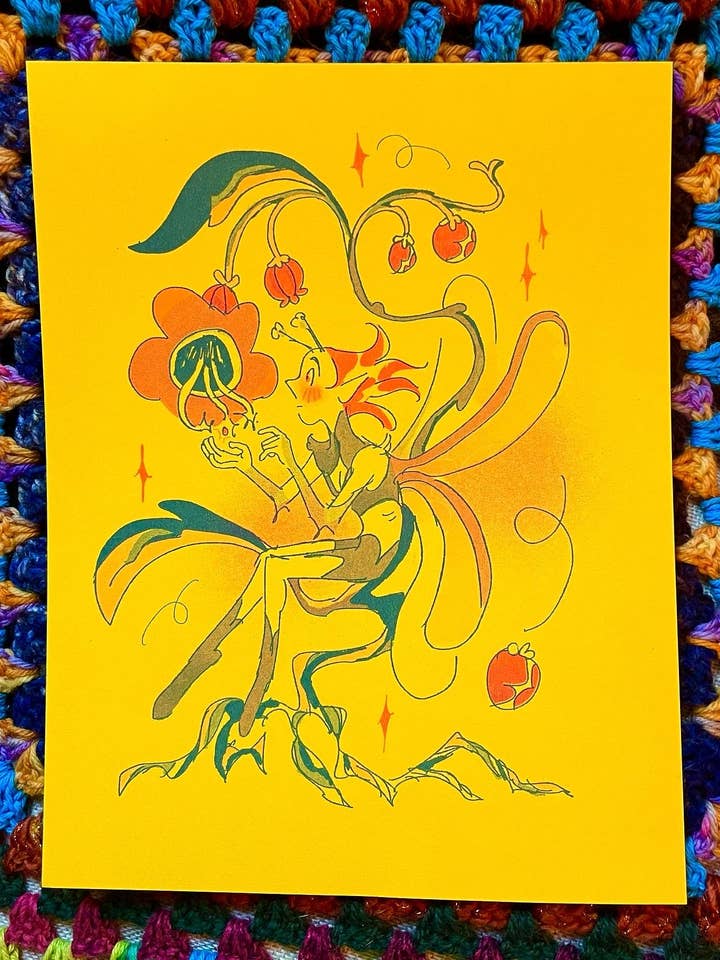 Nightshade Fairy Riso Print for wholesale by coralroot