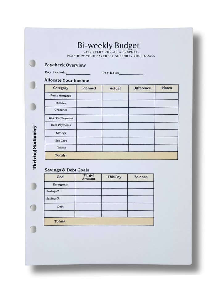 A5 Biweekly Budget Inserts – 6 Pack for wholesale by Thriving Stationery