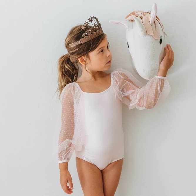 Mesh Long Sleeve Leotard - Pink Bliss for wholesale by Cheeky Plum