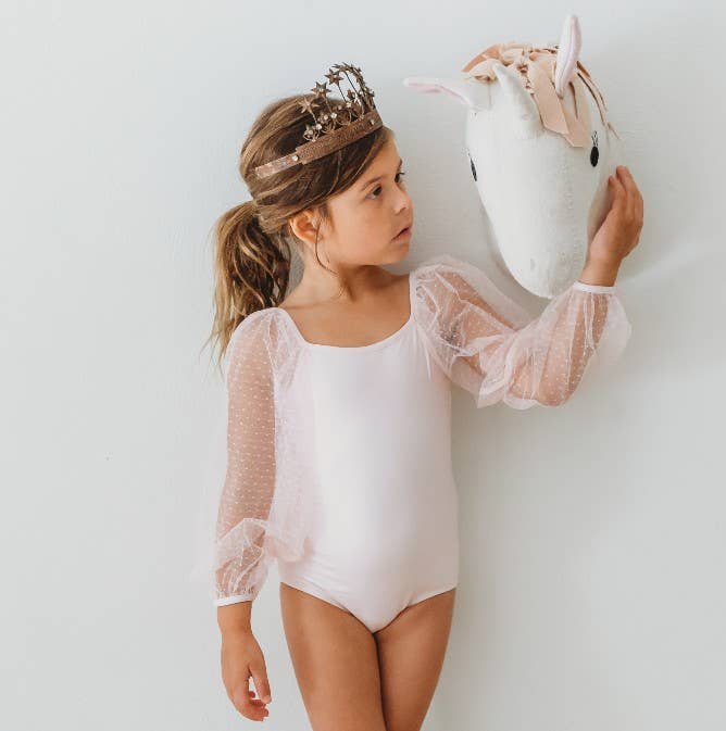 Cheeky Plum - Wholesale Leotard – Child - Mesh Long Sleeve Leotard - Pink Bliss