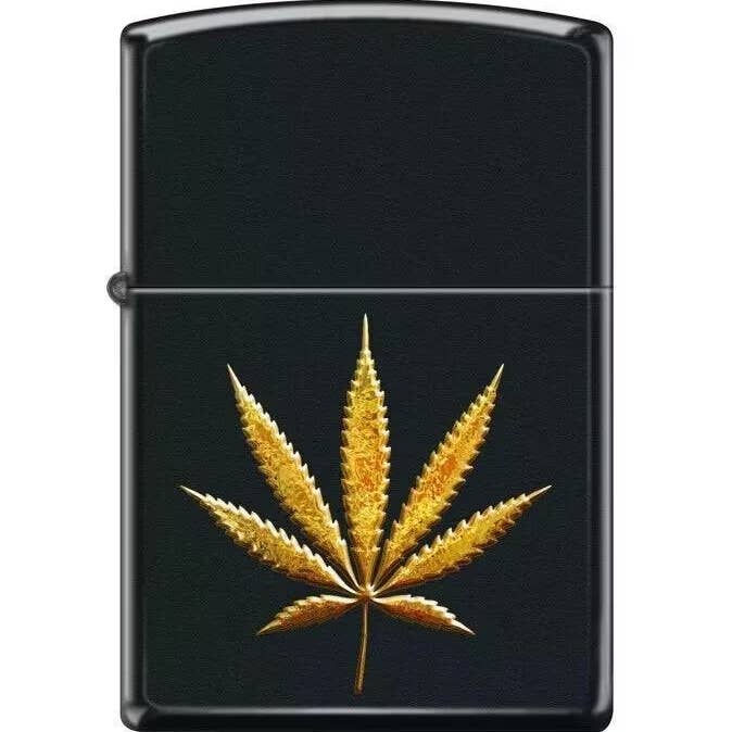 Sharp Black Gold Pot Leaf Zippo Lighter for wholesale by Lighter King