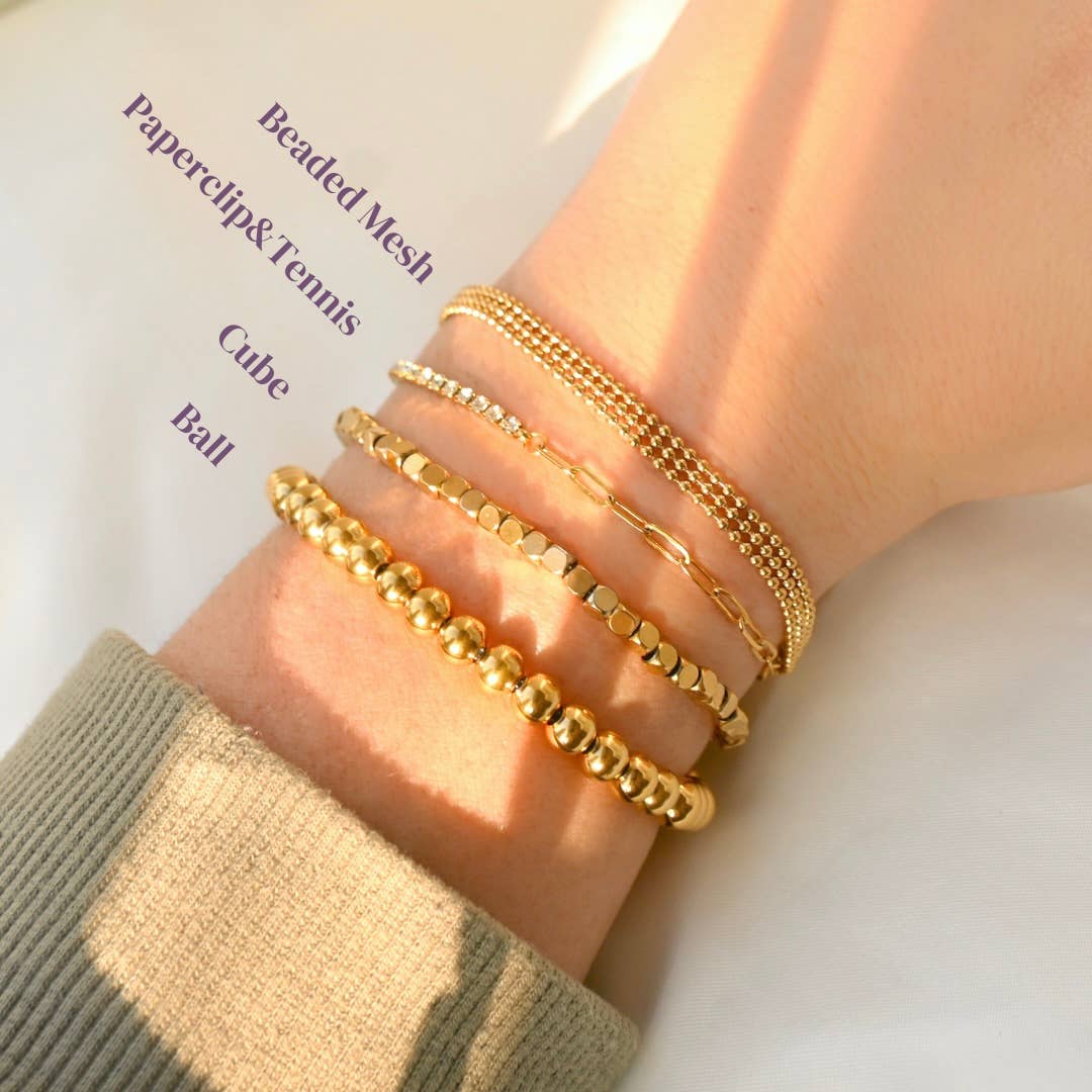 Blueyejewelry - Vente Bracelets maillon et chaîne - Bracelets en acier inoxydable plaqué or 18 carats - perles, maille papier, et tennis9