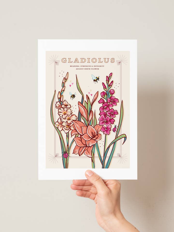 Gladiolus August Birth Flower Wall Art Print A4 Unframed for wholesale by Angie Spurgeon Illustration and Design