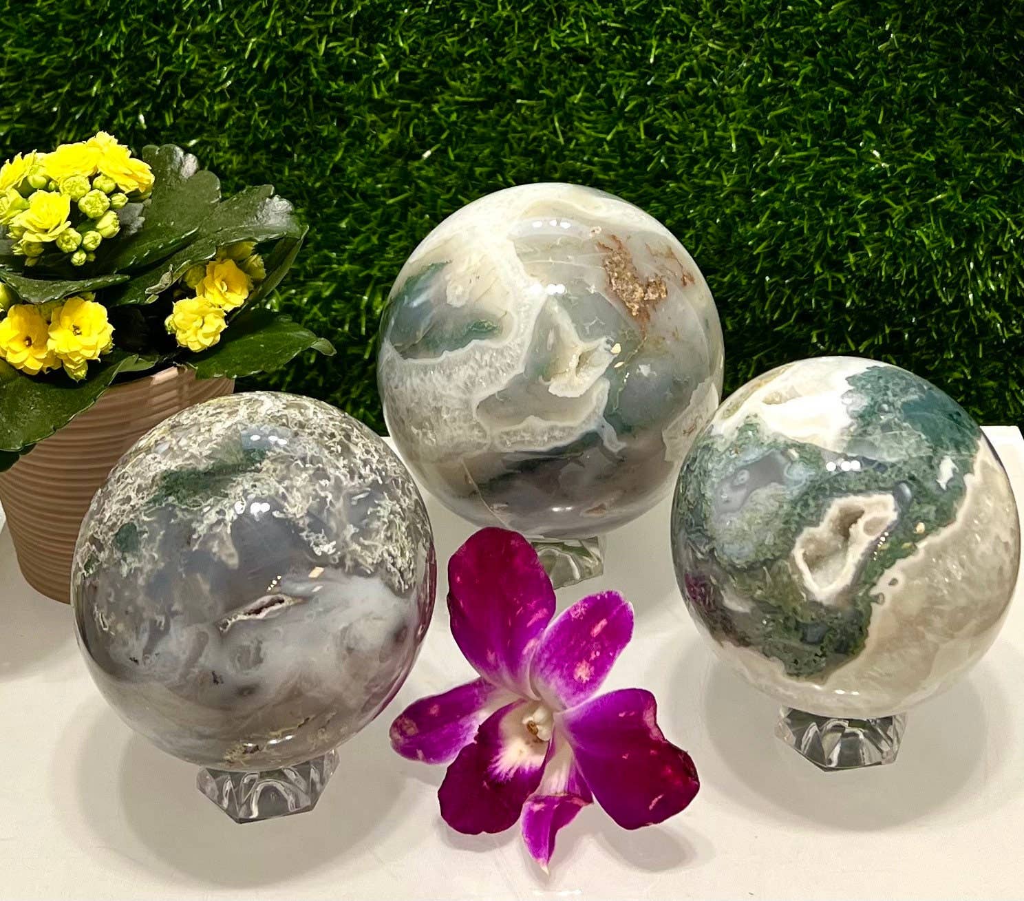 KayleeNYC - Venta al por mayor Piedras/cristales espirituales - Lote al por mayor de 4-5 piezas de esfera de ágata de musgo natural de 5,9 a 6 libras2