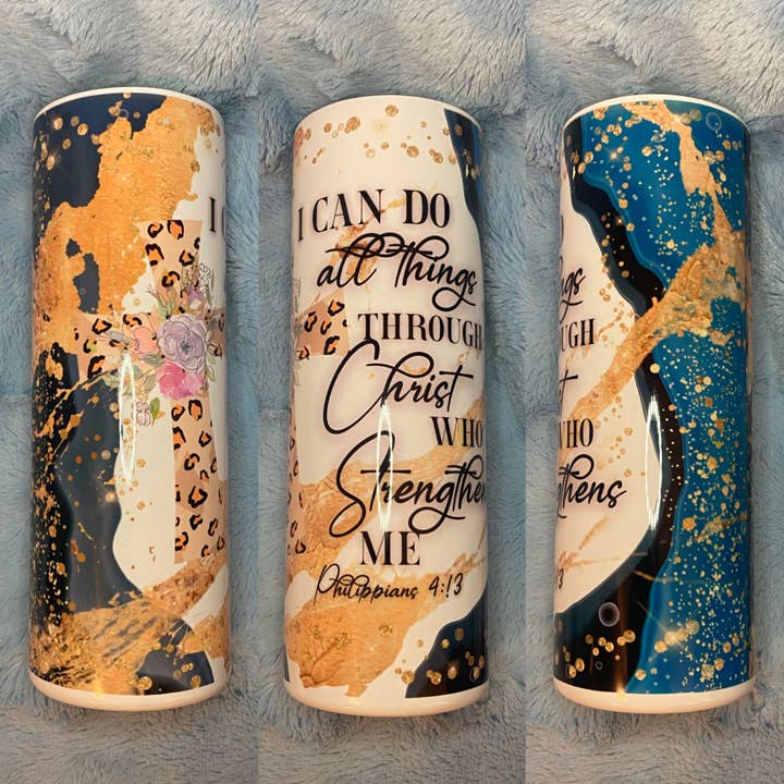 Je peux tout faire par le Christ qui me fortifie Philippiens 4:13 Tumbler pour la vente par Drifting Dogwood Designs