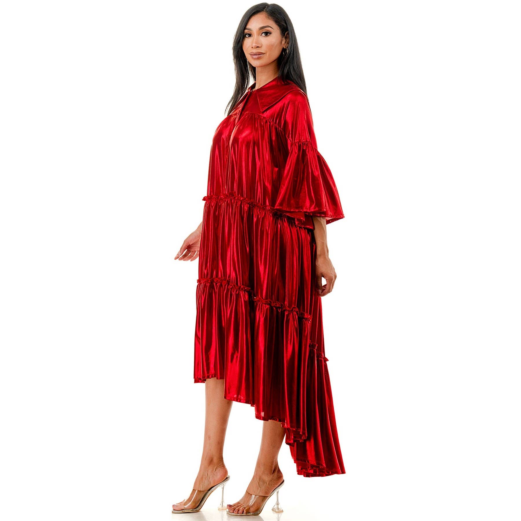 DORCAS – Vestido - Mulher por atacado – Vestido Midi Plus Metálico Plissado Flare2