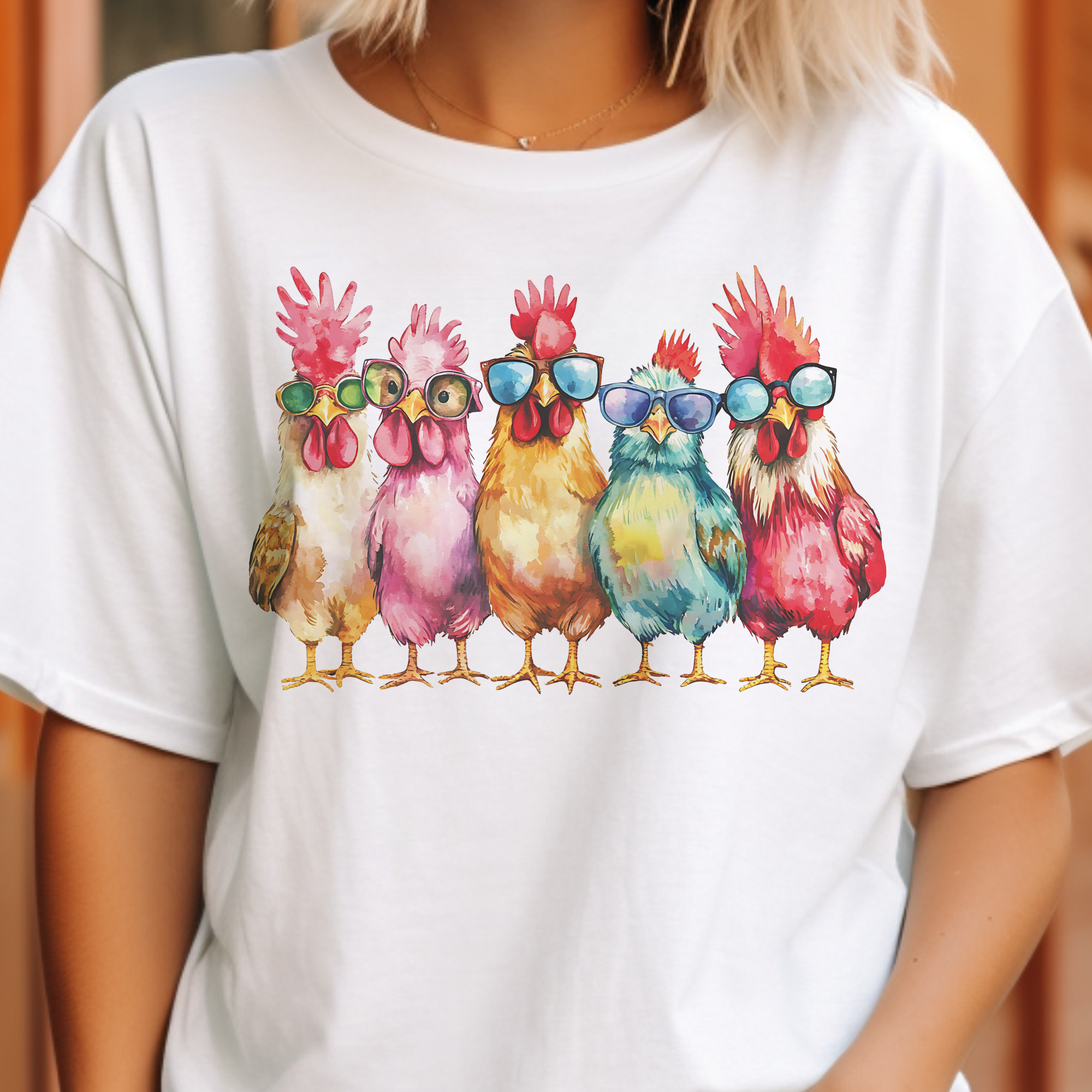 Par.tees by Party On! - Wholesale T-Shirt (Graphic) - Women's - Chicken Sunglasses Rooster Farmers Market Graphic Tee2