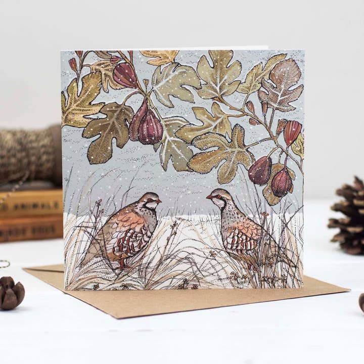 Partridges and Figs Greeting Card for wholesale by Fay's Studio