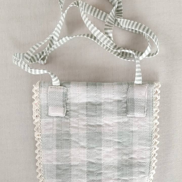 Yo Baby - Wholesale Tote Bag - Kids - Sage Checks & Stripe Kids' Small Tote Bag with Magnetic Closure and Lace Detailing2