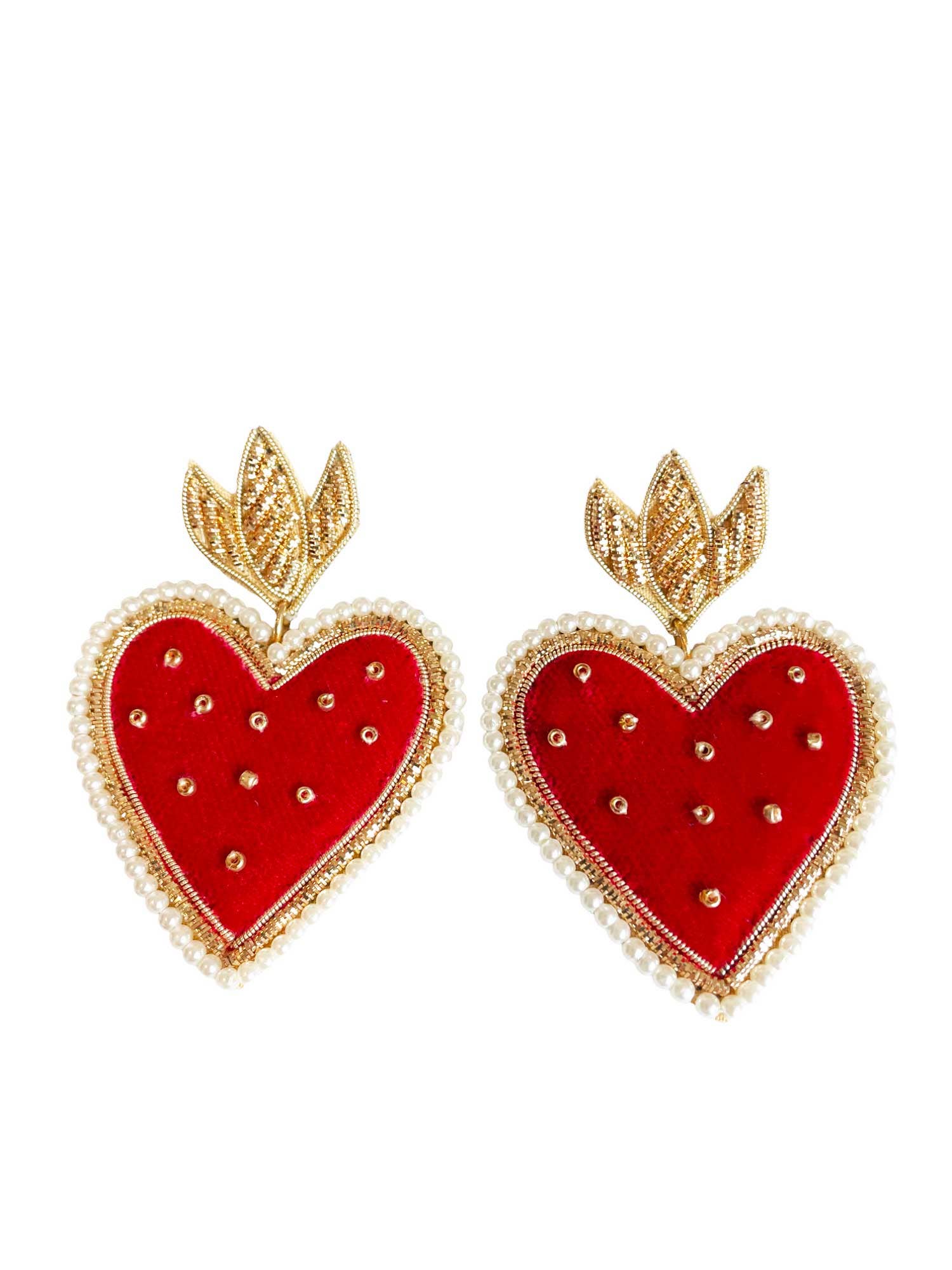 FRIDALO - Wholesale Hangende/ronde oorbellen - Hati oorbellen in hartvorm met gouden en witte kralen0