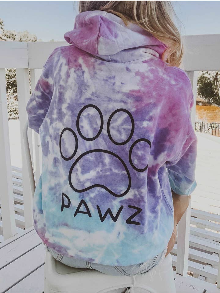 PAWZ – Großhandel Hoodie – Damen – Schwarzer Batik-Kapuzenpulli aus Baumwolle mit klassischem Aufdruck