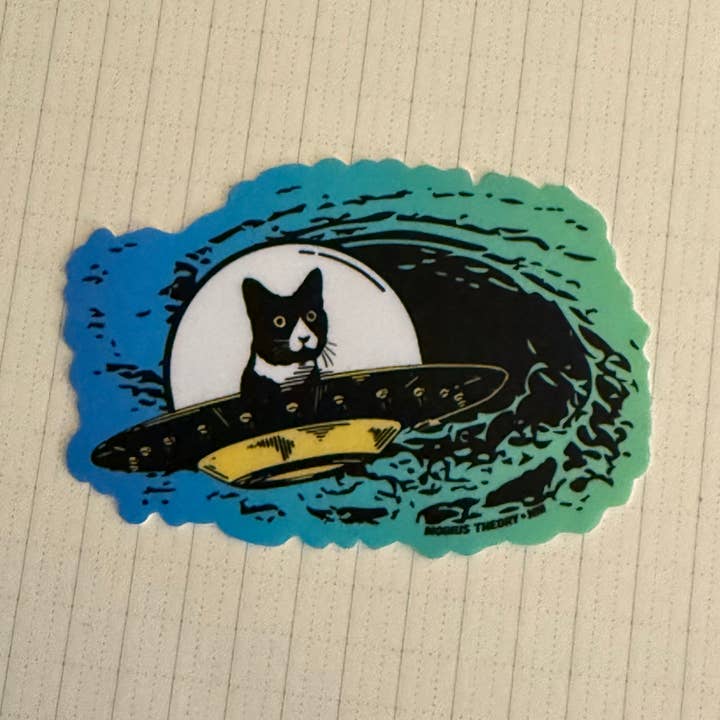 Mobius Theory - Wholesale Sticker - UFO Daft Cat (Blue Version) 3" Die Cut Sticker0
