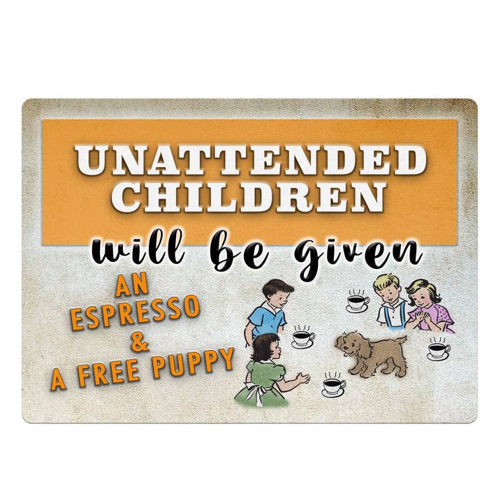 Tin Sign 12in x 17in-Unattended Children for wholesale by Rivers Edge Products