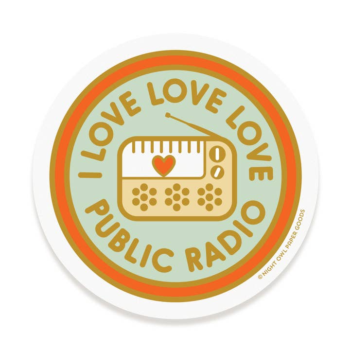 Public Radio Vinyl Sticker for wholesale by Night Owl Paper Goods