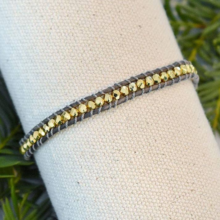 Gold & Gray - 1 Wrap Leather Bracelet for wholesale by Hadley Richards Designs