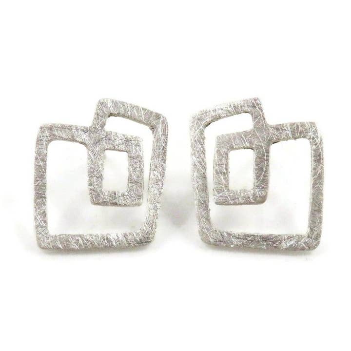 Brincos de Prata Abstratos em Estilo Pino por atacado de Kimya Joyas