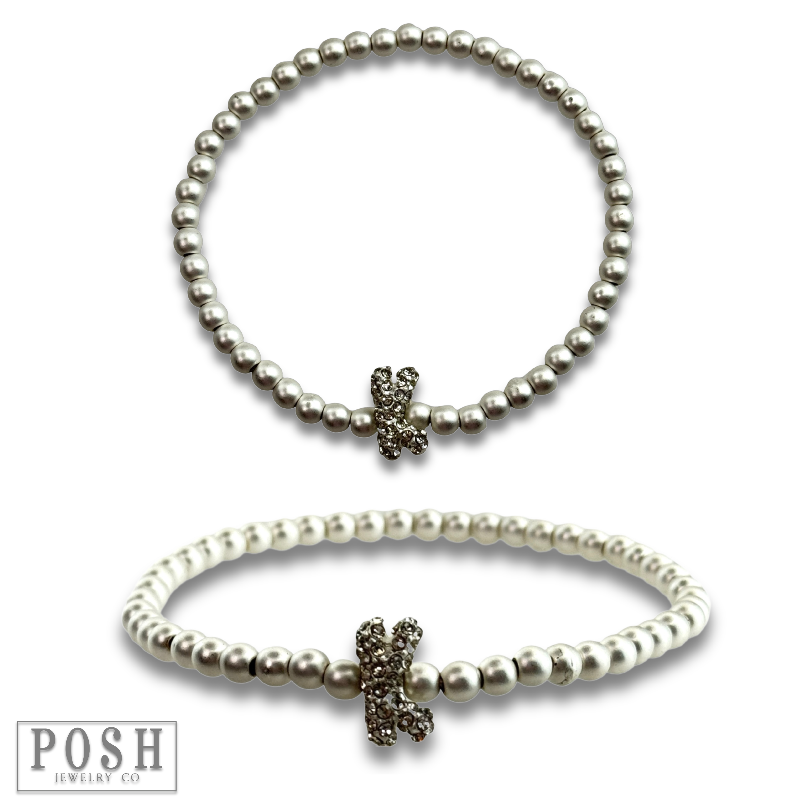 Pink Panache Brands - Wholesale Beaded Bracelet - Bead bracelet with rhinestone inital15