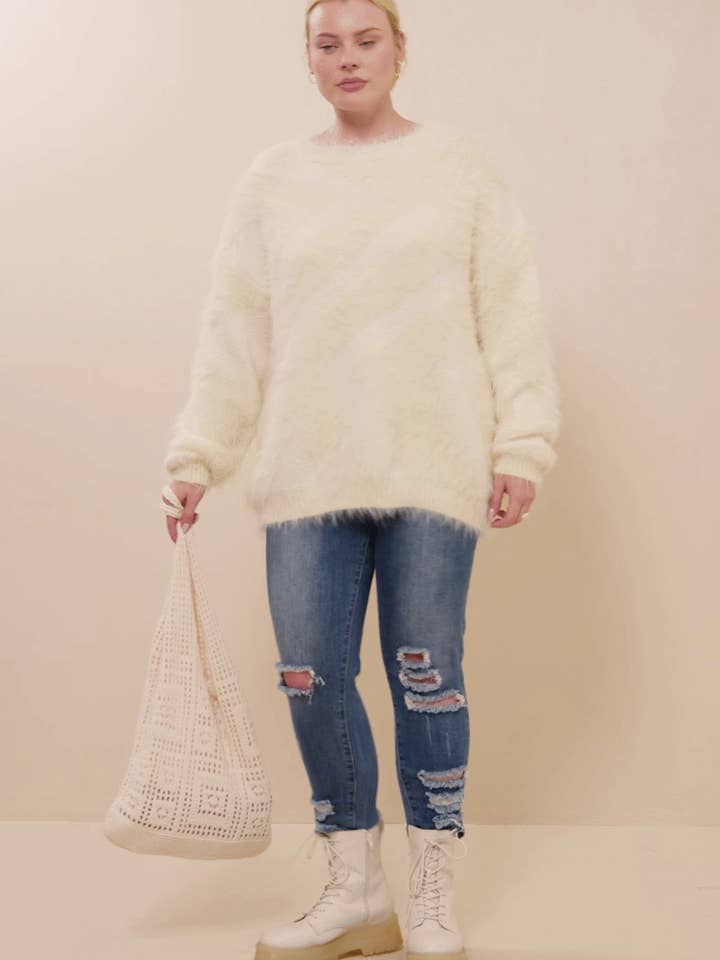 Ivory Womens Faux Fur Pullover Sweater for wholesale on Faire6