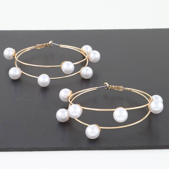 GCR Double Pearl Hoop Earrings for wholesale on Faire