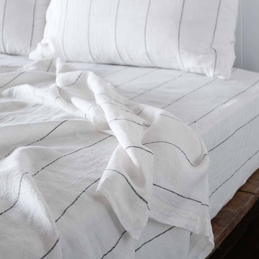 Carter Linen Duvet w/ Buttons - Off White w' Charcoal Stripe for wholesale on Faire2