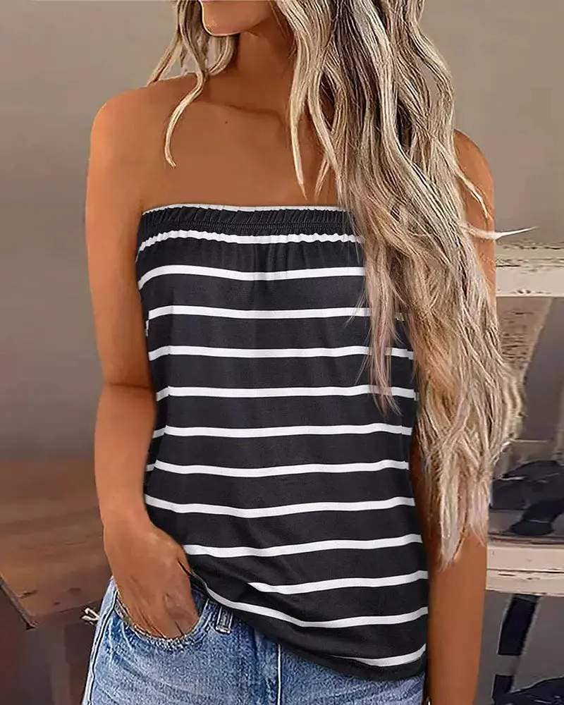 Fashion Combination – wholesale Blouse – Women’s – striped print strapless bandeau tank top4