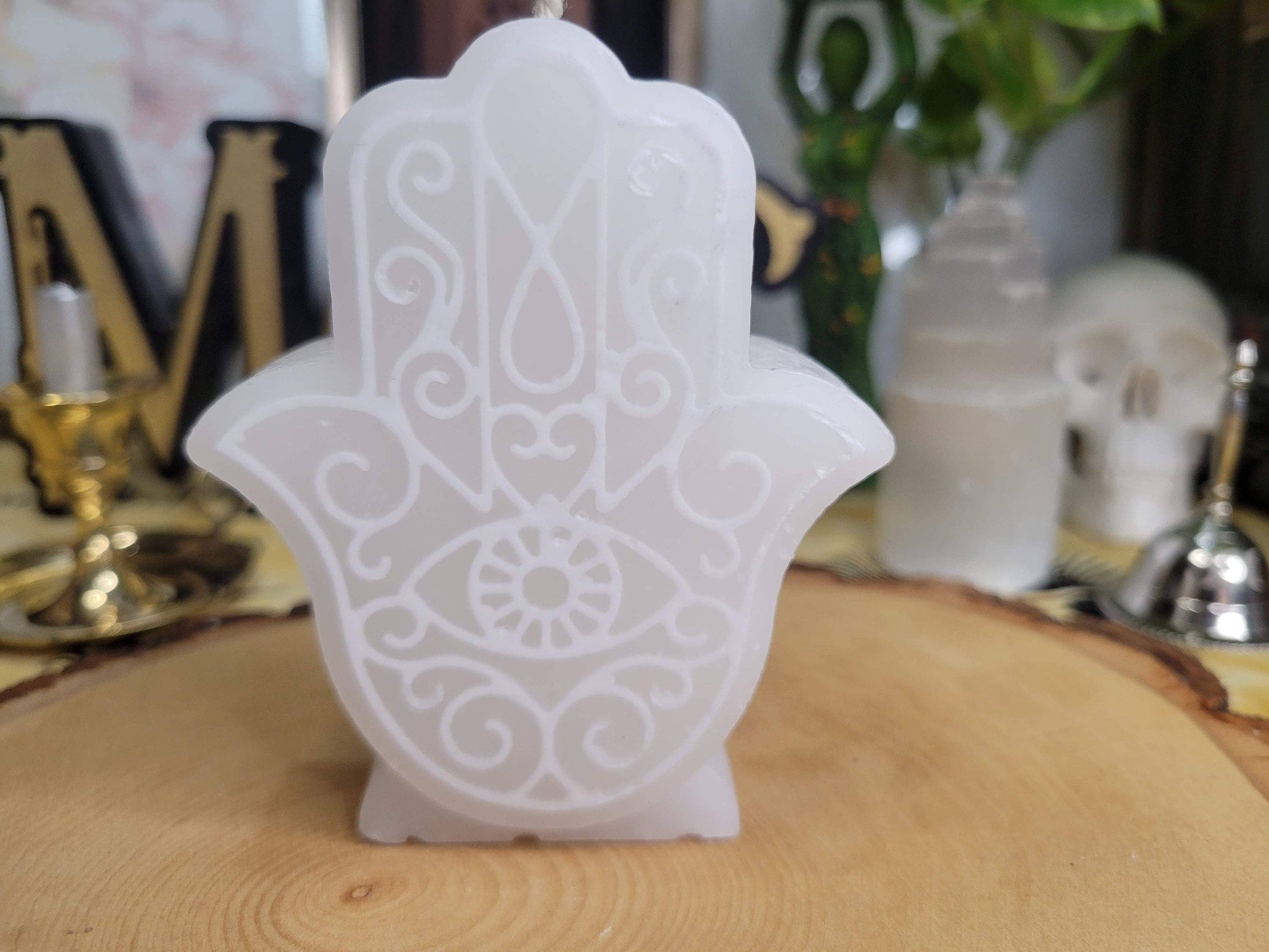 My Magic Place Shop - Wholesale Pillar Candle - White Hamsa Candle, Hamsa Decor Candle,  Figurine Candle Evil Eye Protection Candle Spell Candle1