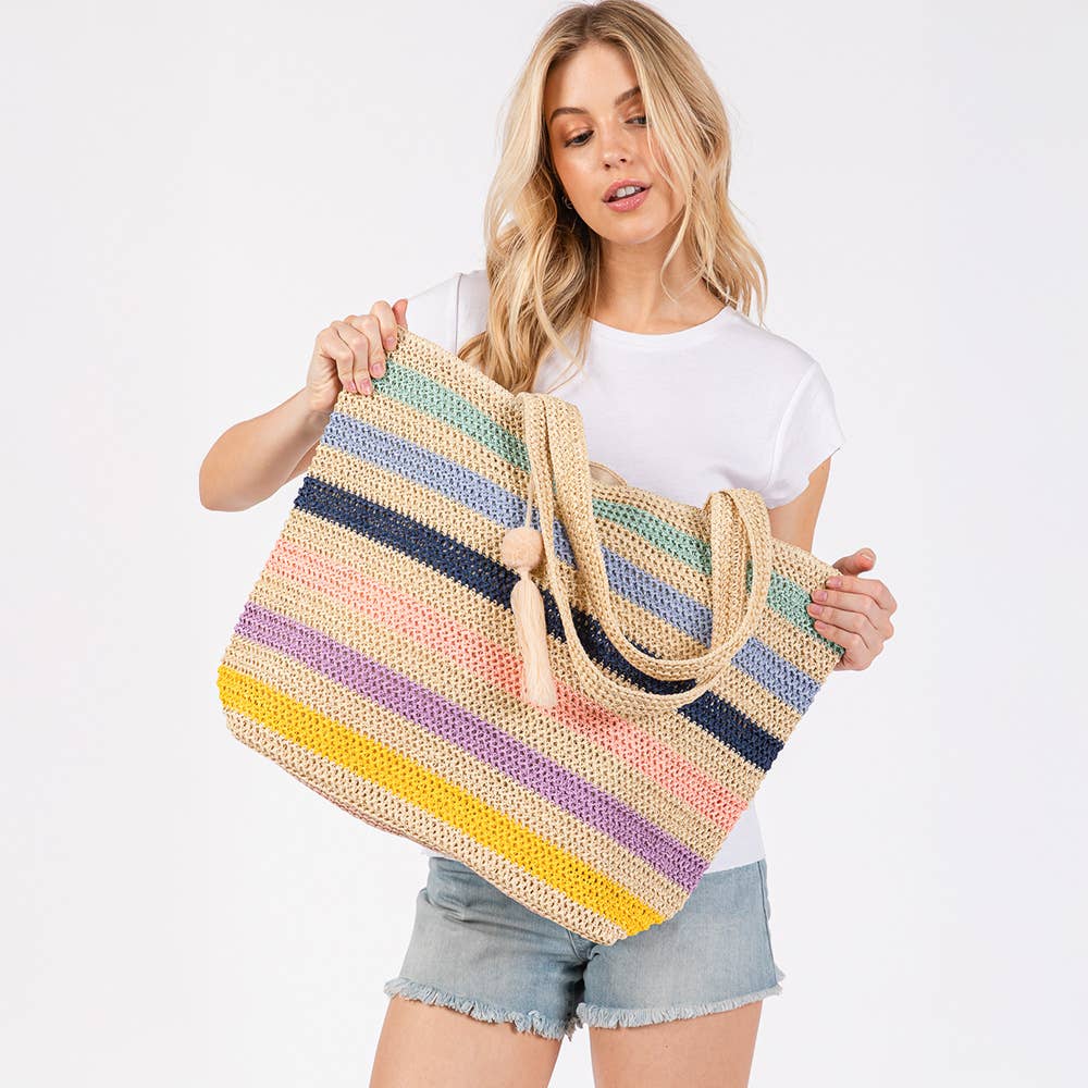 Sensibling Corp. – Engroshandel Strandtaske – Pom Pom kvast flerfarvet stråhækletaske strandtaske7