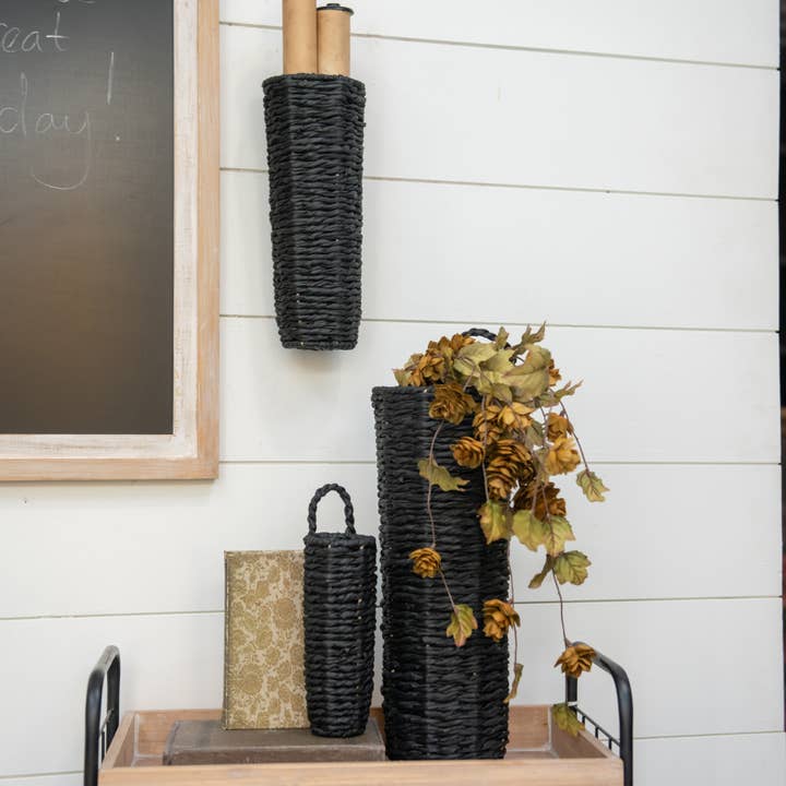 Ragon House - Wholesale Basket - SET/ 3 BLACK GRASS WALL BASKETS