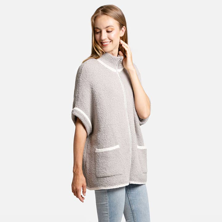 Fashion City - Wholesale Outerwear Poncho - Women's - Solid Zipper Jacket with Outlined Edges14