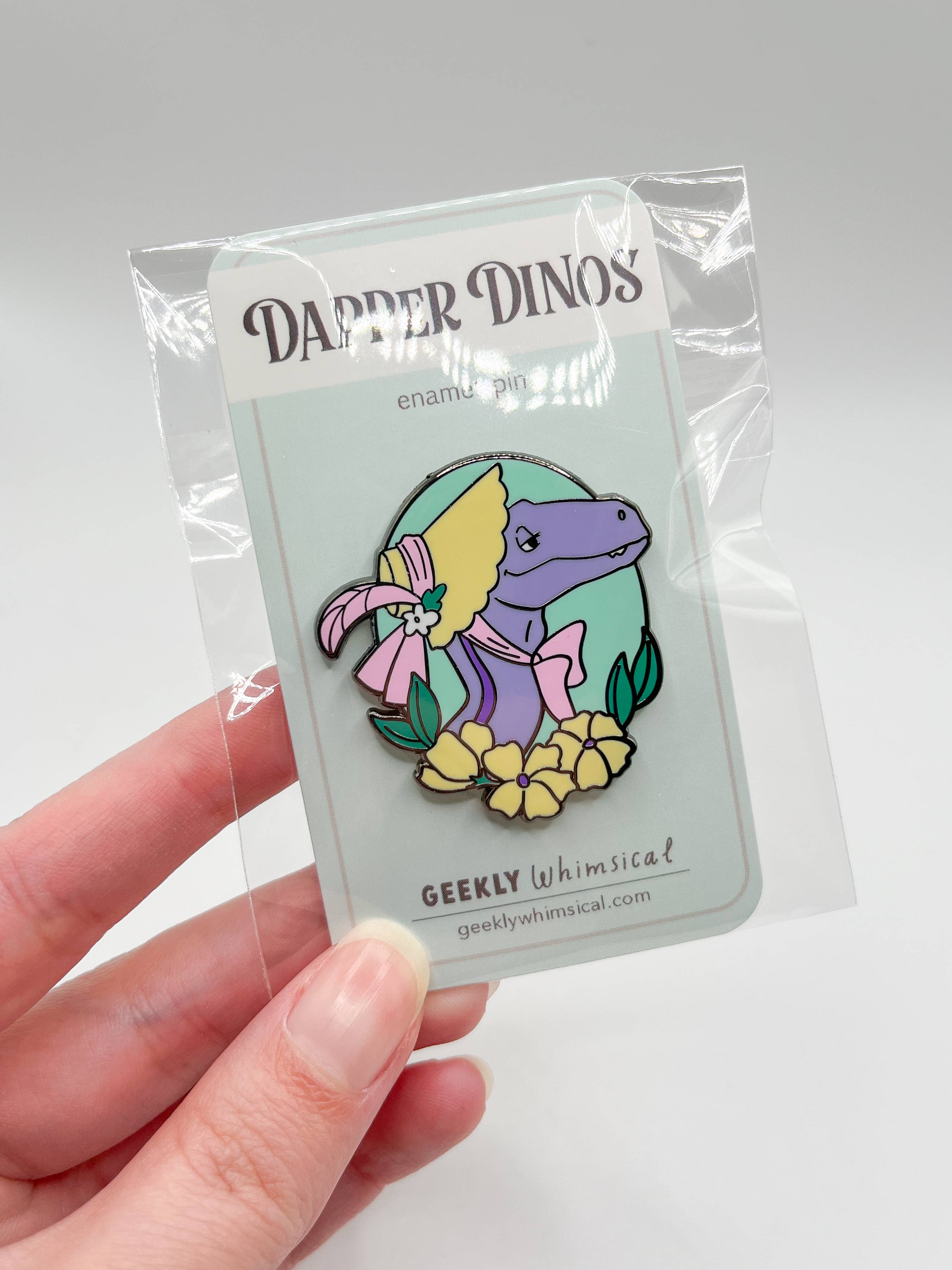 Geekly Whimsical - Wholesale Lapel Pin/Button - Dapper Dinos - Dorthea Raptor Enamel Pin3