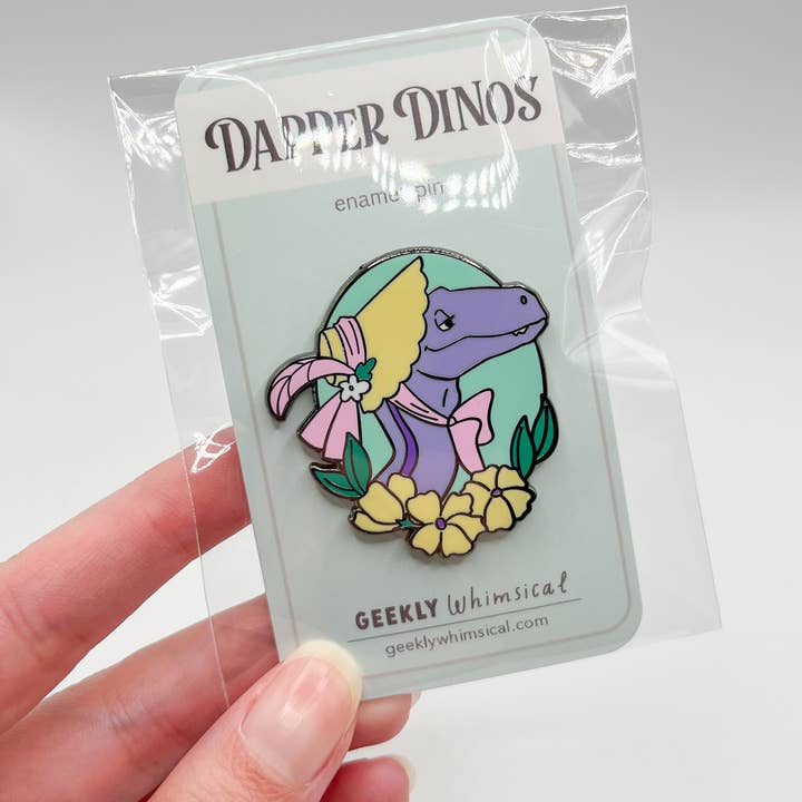 Geekly Whimsical - Wholesale Lapel Pin/Button - Dapper Dinos - Dorthea Raptor Enamel Pin3
