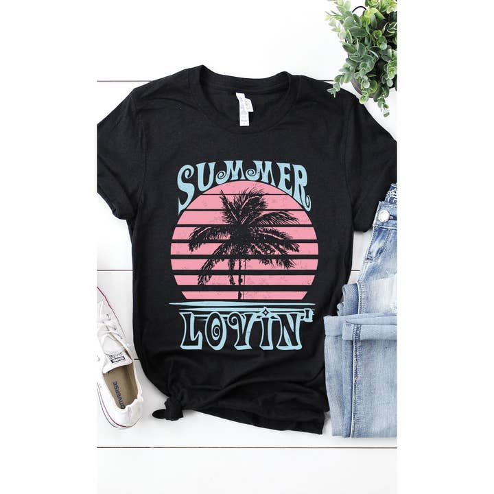 Kissed Apparel - Wholesale Screen Printed T-Shirt - Women's - Retro Summer Lovin Palm Tree Graphic Tee
