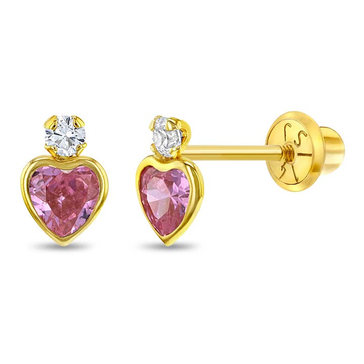 14k Gold Royal Heart CZ Kids / Children's / Girls Earrings for wholesale by In Season Jewelry