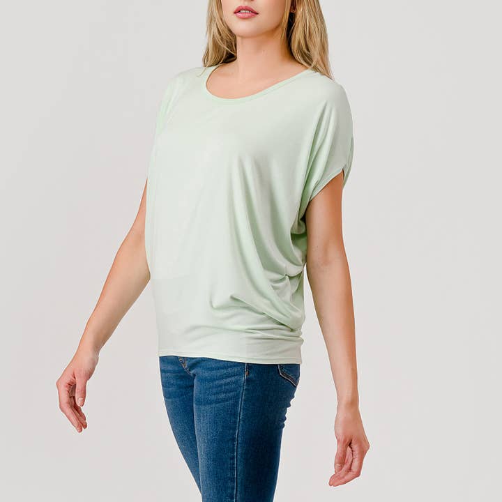 Heimious - Wholesale Knit Top - Women's - Short Dolman Sleeve Modal Jersey Top, 2572