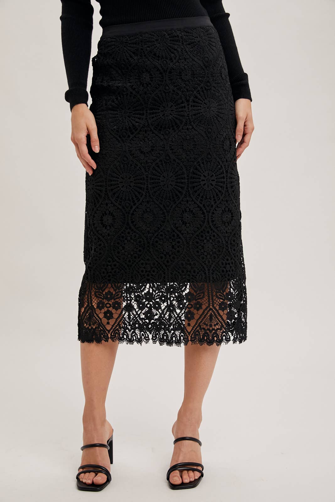 Bluivy - Wholesale Skirt - Women's - LACE MIDI SKIRT WITH INNER LINING0