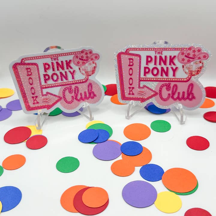 pink pony book club chappell roan inspired glitter sticker for wholesale by The Rainbow Bookshelf