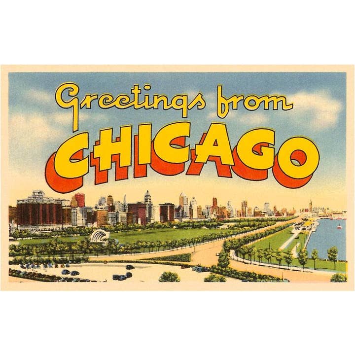 Art Print CH-224 Greetings from Chicago, Illinois for wholesale by Found Image Press